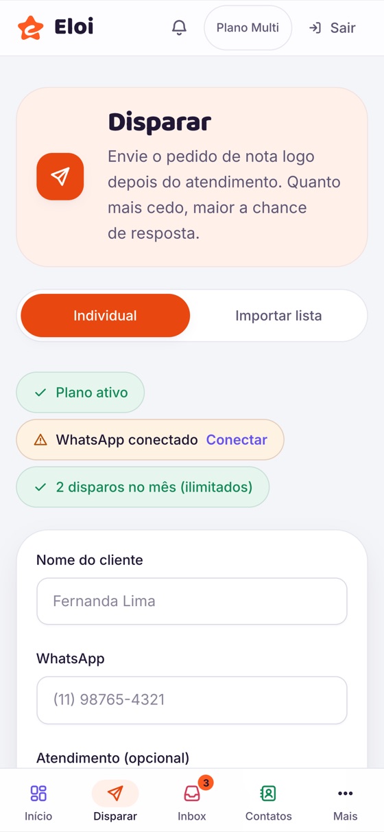 Tela de disparo no celular